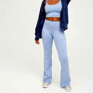 OFFLINE By Aerie The Hugger High Waisted Foldover Flare Legging in Heather Blue